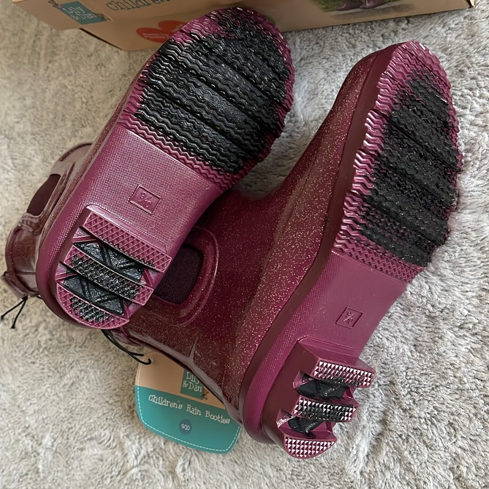 Lily & Dan Girls Rain Boots  SZ 9/10  Plum Sparkle
Ankle  Faux Fur - Picture 2 of 7